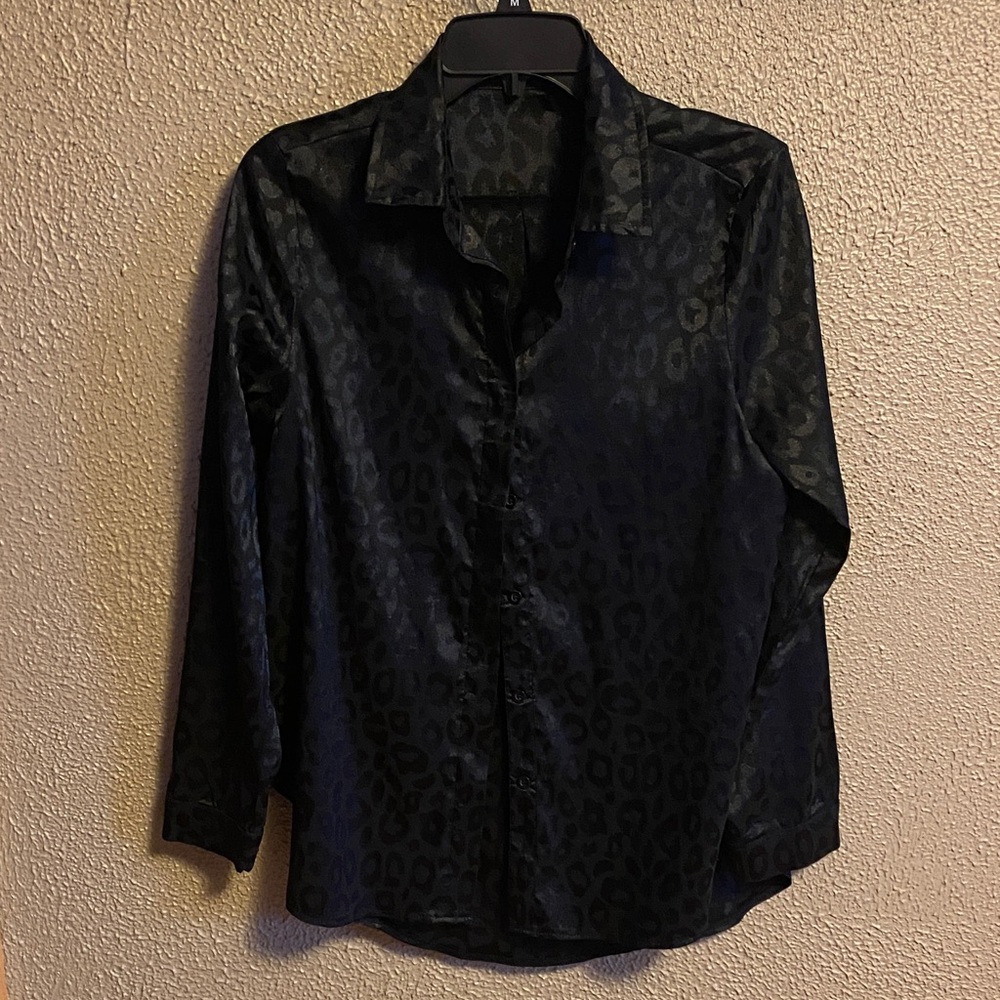 Black Leopard Print Button-Up Shirt